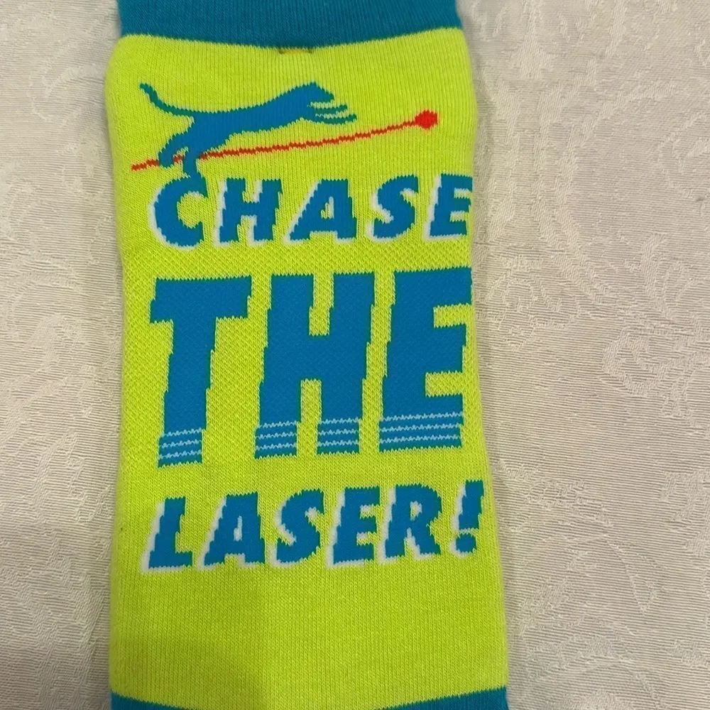 Blue Q Socks Womens Cotton Sneaker “Chase the Laser” Cat Lover
